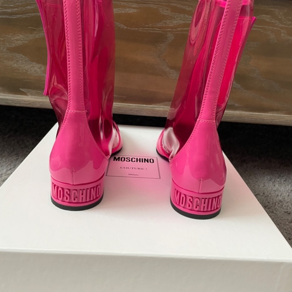 MOSCHINO Couture Rain Boots Pink Worn Once! Size 38 1/2 - Picture 4 of 11